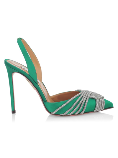 Aquazzura Gatsby 105 Green Crystal-embellished Slingback Pumps