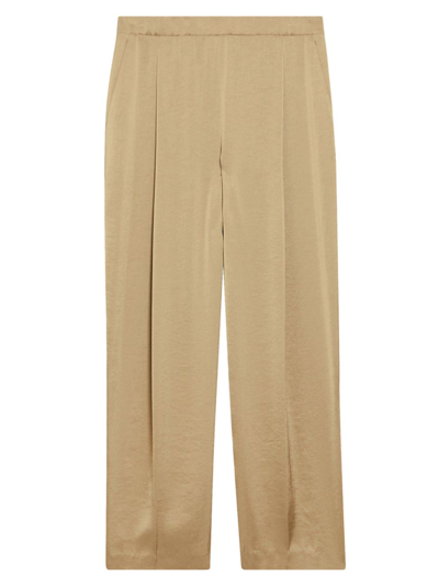 Theory Pleated Satin Pull-on Pants In Camel