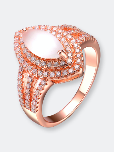 Genevive Sterling Sivlver Rose Gold Plated Cubic Zirconia Coctail Ring In Pink