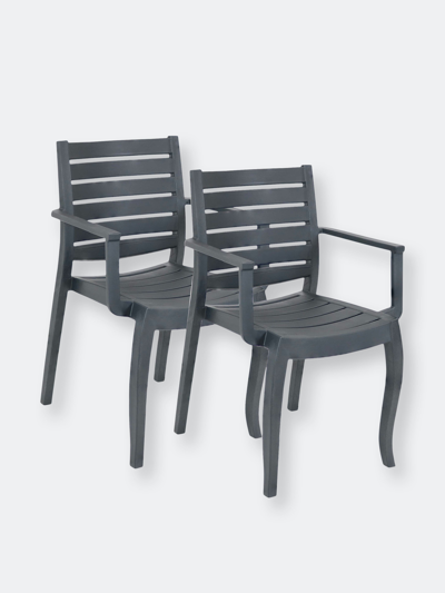 Sunnydaze Decor Set Of 2 Patio Chair Brown Stackable Outdoor Seat Armchair Backyard Porch Deck In Grey