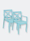 Sunnydaze Decor Set Of 4 Patio Chair Blue Stackable Outdoor Seat Armchair Backyard Porch Deck