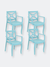 Sunnydaze Decor Set Of 4 Patio Chair Blue Stackable Outdoor Seat Armchair Backyard Porch Deck