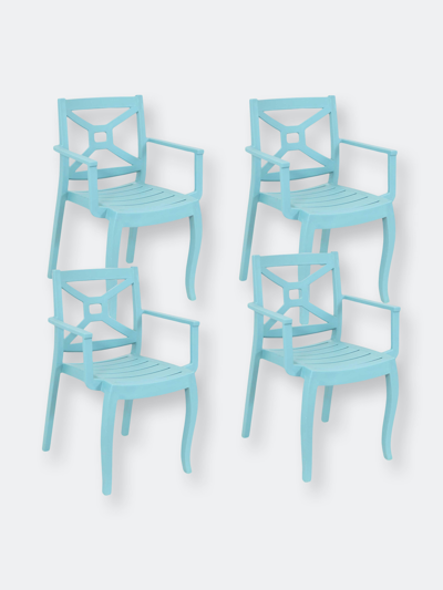 Sunnydaze Decor Set Of 4 Patio Chair Blue Stackable Outdoor Seat Armchair Backyard Porch Deck