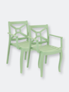 Sunnydaze Decor Set Of 4 Patio Chair Blue Stackable Outdoor Seat Armchair Backyard Porch Deck In Green