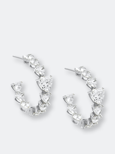 Adinas Jewels Adina's Jewels Chunky Cz Heart Hoop Earring In Grey