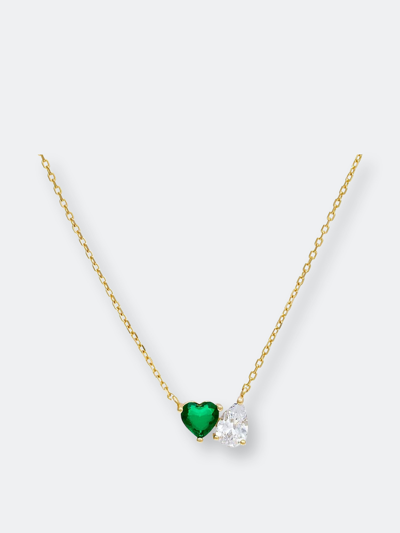 Adinas Jewels By Adina Eden Heart With Pear Cz Necklace In Green