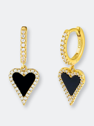Adinas Jewels Adina's Jewels Pavé Elongated Heart Huggie Earring In Black