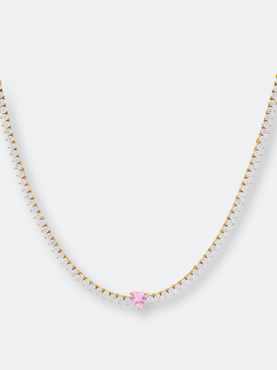 Adinas Jewels Adina's Jewels Colored Heart Tennis Necklace In Pink