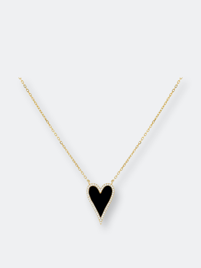 Adinas Jewels By Adina Eden Elongated Pavé Heart Necklace In Black