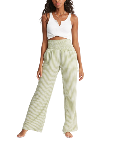 Billabong Juniors' New Wave Striped Wide-leg Pants In Avo-avocado