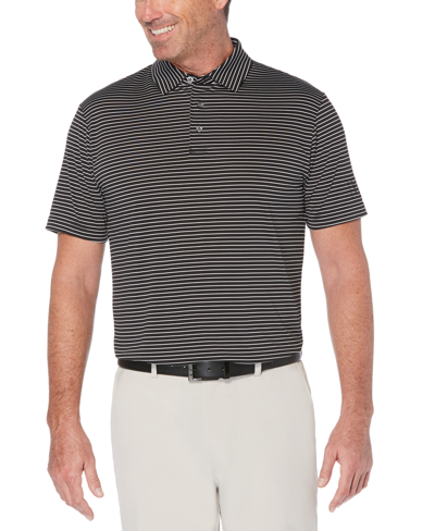 Pga Tour Men's Feeder Stripe Performance Golf Polo Shirt In Caviar