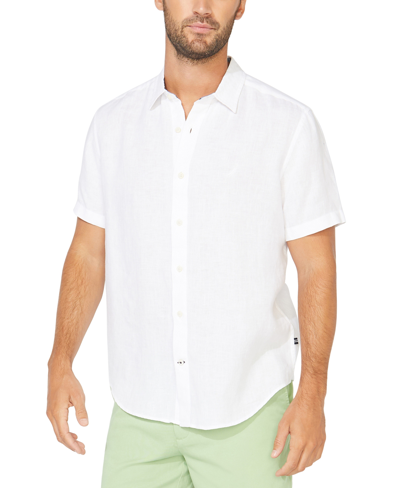 Nautica Men's Classic-fit Solid Linen Short-sleeve Shirt In Bright White