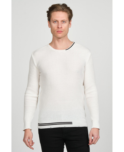 Ron Tomson Men's Modern Half Striped Sweater In White
