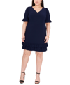 Msk Plus Size Ruffled-trim Shift Dress In Navy