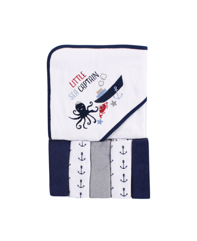 Luvable Friends Baby Girls And Boys Sea Captain Hooded Towel With 5 Washcloths, Pack Of 6 In Multi