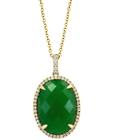 Effy Collection Effy Dyed Green Jade & Diamond (1/4 Ct. T.w.) Oval Halo 18" Pendant Necklace In 14k Gold