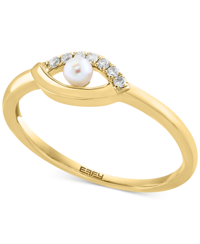 Effy Collection Effy Cultured Freshwater Pearl (4mm) & Diamond (1/20 Ct. T.w.) Evil Eye Ring In 14k Gold In K Yellow Gold