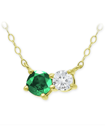Giani Bernini Green Quartz & Cubic Zirconia Two-stone Pendant Necklace, 16" + 2" Extender, Created For Macy's In Gold Over Silver