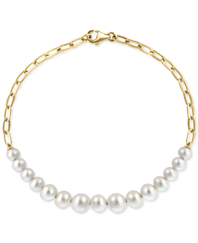 Effy Collection Effy Cultured Freshwater Pearl (5-7mm) Chain Link Bracelet In 14k Gold In Yellow Gold