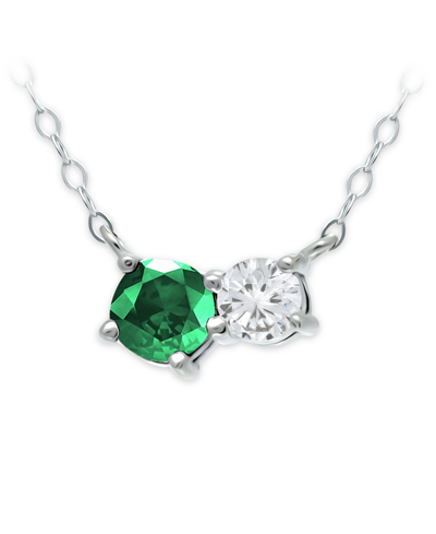 Giani Bernini Green Quartz & Cubic Zirconia Two-stone Pendant Necklace, 16" + 2" Extender, Created For Macy's In Sterling Silver
