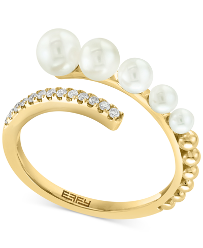 Effy Collection Effy Cultured Freshwater Pearl (2-1/2 - 4-1/2mm) & Diamond (1/10 Ct. T.w.) Bypass Ring In 14k Gold In K Yellow Gold