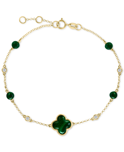 Effy Collection Effy Malachite & Diamond (1/20 Ct. T.w.) Chain Bracelet In 14k Gold
