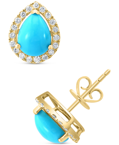Effy Collection Effy Turquoise & Diamond (1/5 Ct. T.w.) Halo Stud Earrings In 14k Gold In K Yellow Gold