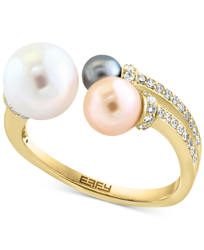 Effy Collection Effy Multicolor Cultured Freshwater Pearl (4-8mm) & Diamond (1/4 Ct. T.w.) Cuff Ring In 14k Gold In K Yellow Gold