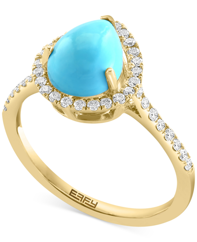 Effy Collection Effy Turquoise & Diamond (1/4 Ct. T.w.) Halo Ring In 14k Gold In K Yellow Gold