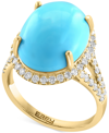 Effy Collection Effy Turquoise & Diamond (5/8 Ct. T.w.) Halo Ring In 14k Gold In K Yellow Gold
