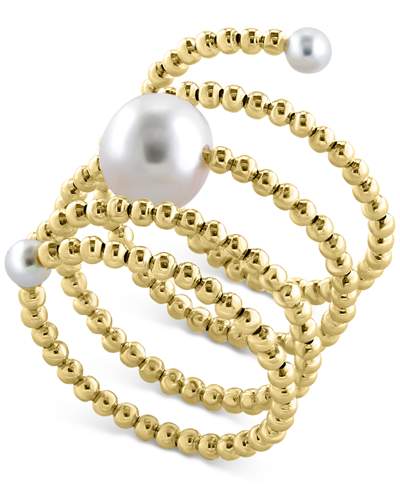 Effy Collection Effy Cultured Freshwater Pearl (3 - 3-1/2mm & 8 - 8-1/2mm) Beaded Coil Ring In 14k Gold In K Yellow Gold