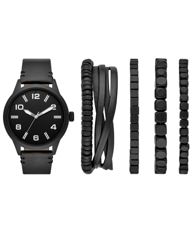 Folio Men's Matte Black Stainless Steel Bracelet Watch, 46mm Gift Set