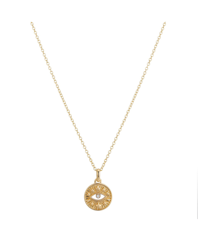 Unwritten 14k Gold Flash-plated Cubic Zirconia Evil Eye Pendant Necklace In Yellow