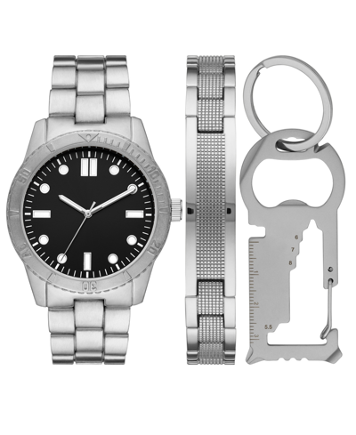 Folio Men's Silver-tone Stainless Steel Bracelet Watch, 43mm Gift Set