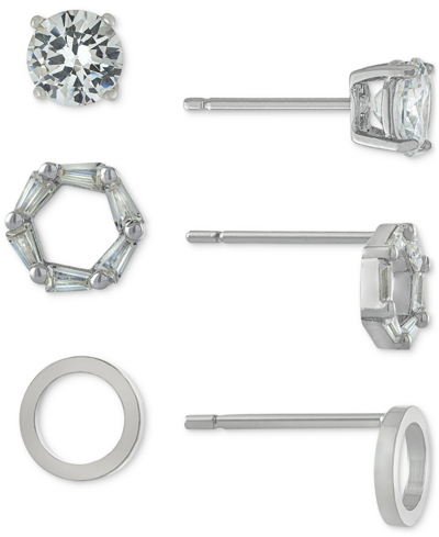 Giani Bernini 3-pc. Cubic Zirconia Stud Earrings In Sterling Silver, Created For Macy's