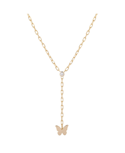 Unwritten 14k Gold Flash-plated Cubic Zirconia Butterfly Y-necklace In Yellow