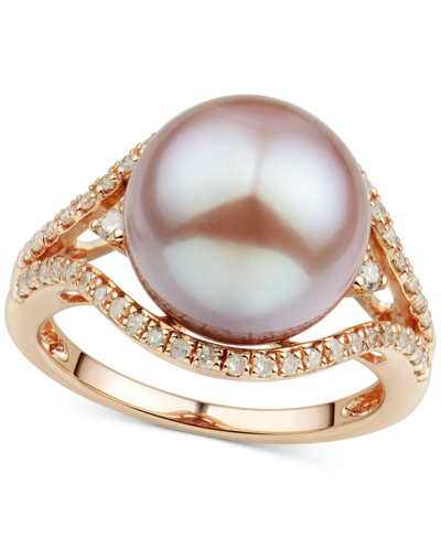 Honora Cultured White Ming Pearl (12mm) & Diamond (1/3 Ct. T.w.) Ring In 14k Gold In Rose Gold