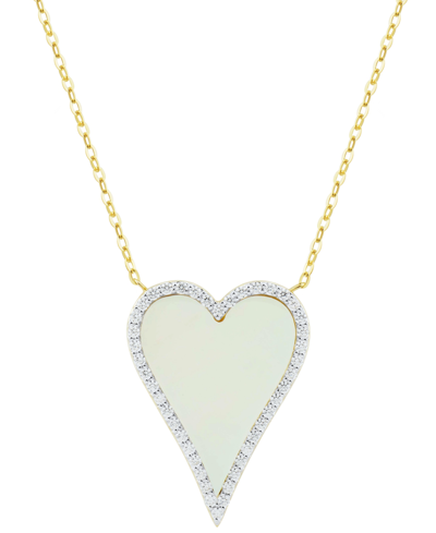 Macy's Mother-of-pearl & Diamond (1/5 Ct. T.w.) Heart 17" Pendant Necklace In 10k Gold