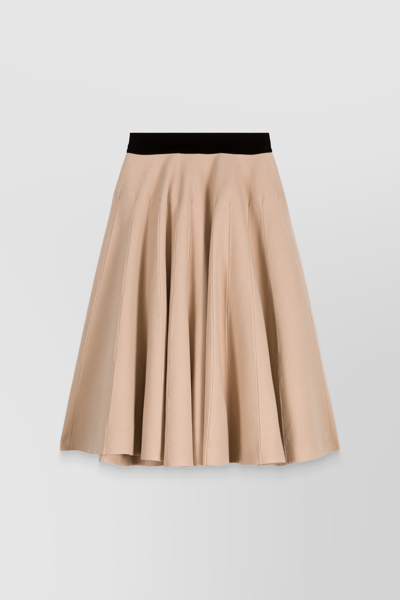 Maison Margiela Felt Wool Pleated Midi Skirt In Beige