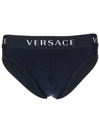 Versace Logo-waistband Essential Briefs In Blue