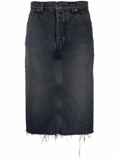 Balenciaga Frayed-hem Pencil Skirt In Black