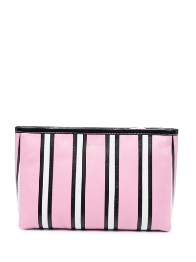 Balenciaga Barbes Striped Clutch Bag In Pink