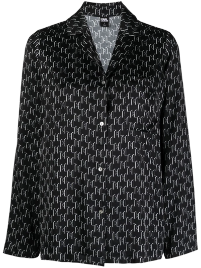 Karl Lagerfeld Monogram-print Pajama Set In Black