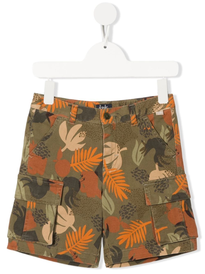 Il Gufo Kids' Printed Cotton-blend Twill Cargo Shorts In Green