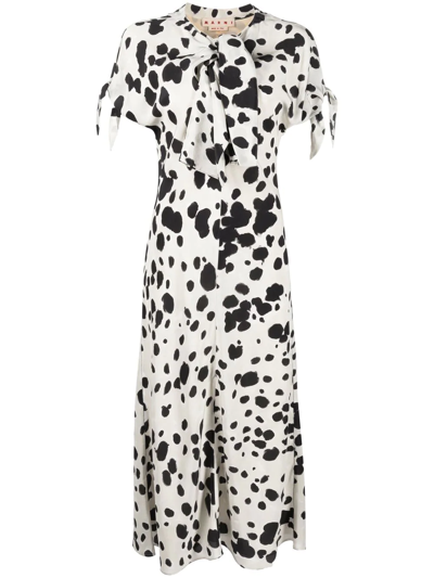 Marni Pussy-bow Printed Silk-crepe Midi Dress In Multi