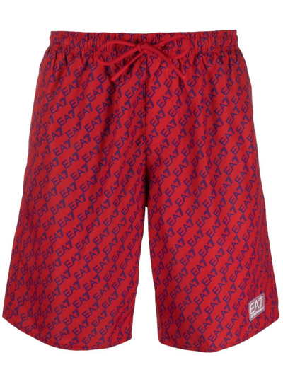 Ea7 Logo-print Boxer Shorts In Red