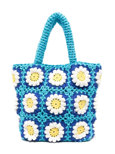 Mc2 Saint Barth Kids' Floral-pattern Crochet Bag In Blue