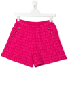 Balmain Kids Fuchsia Shorts With All-over Logo In Pink