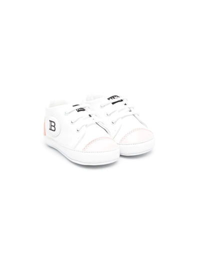 Balmain Babies' Logo Leather Pre-walker Shoes In White