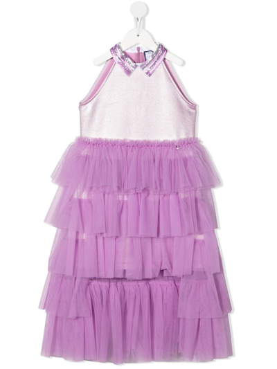 Simonetta Kids' Tiered Tulle Party Dress In Viola